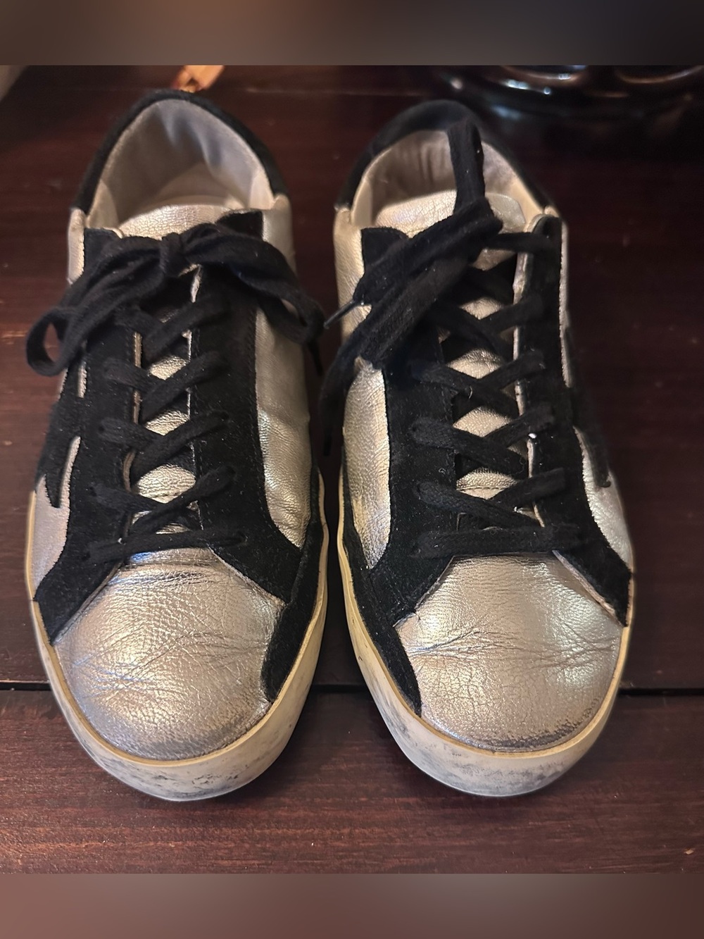 Golden Goose Metallic Silver & Black Women's Sneakers